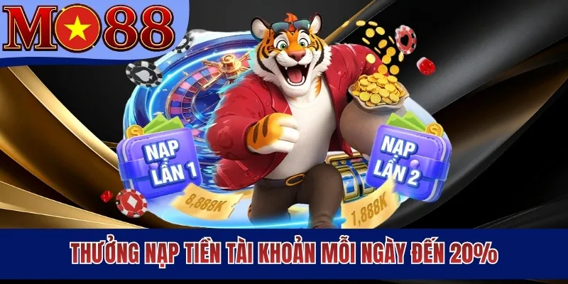 Thưởng nạp tiền tài khoản mỗi ngày đến 20%